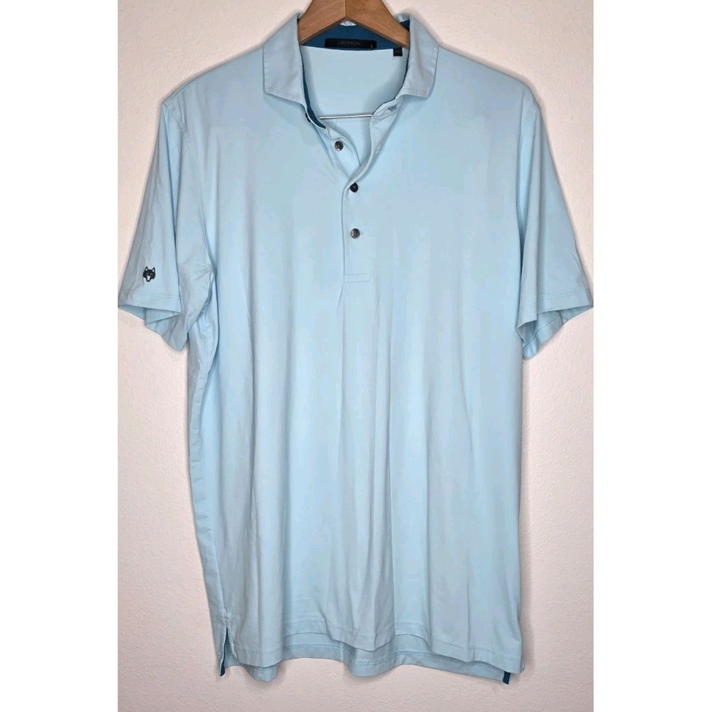 New Greyson Golf Cayuse Polo Men L Macaw Light Blue Casual Sport Performance